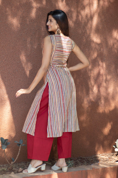 Cotton Kurti Square Neck with lines