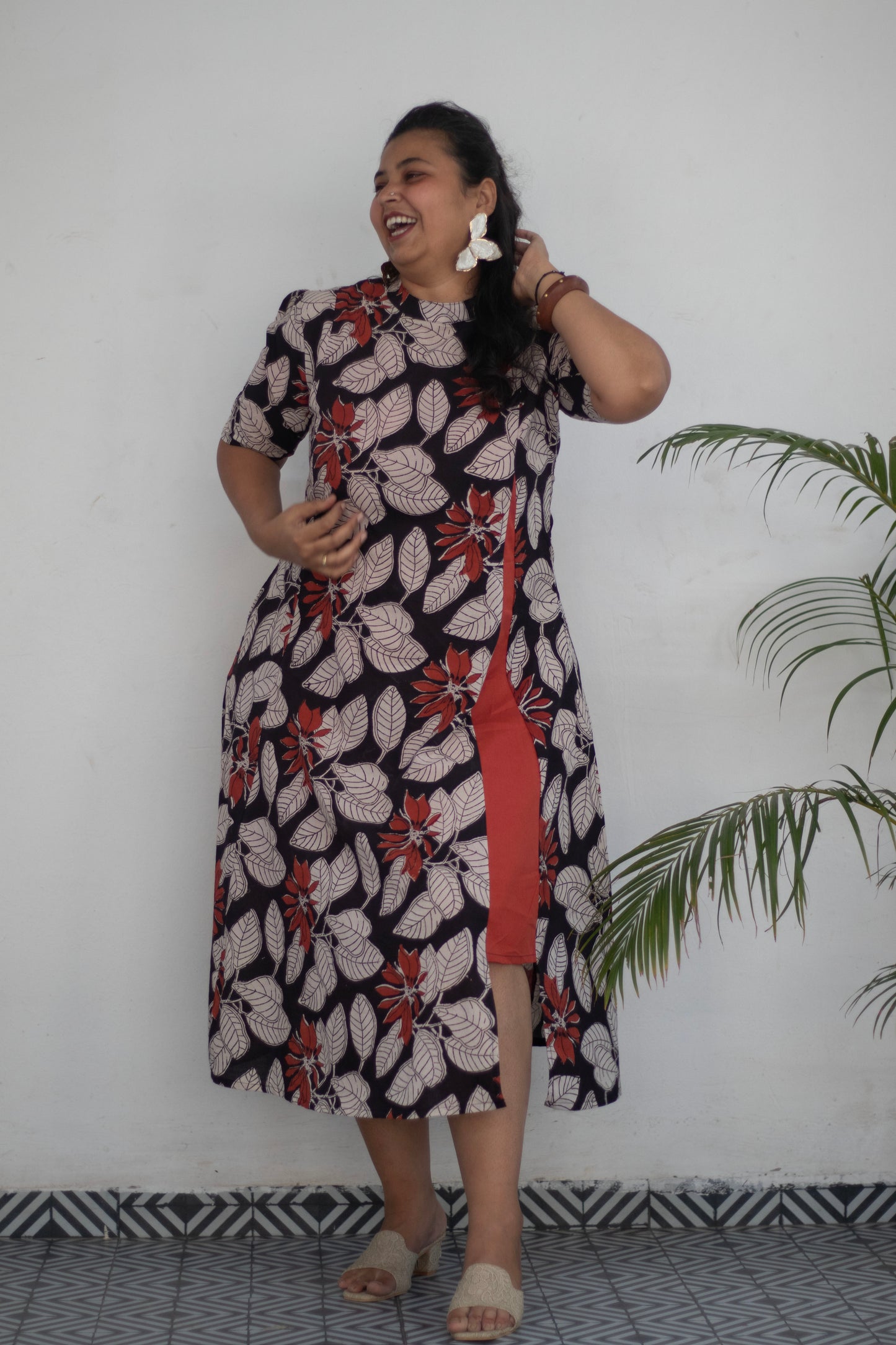 Plus Size Block Printed High Neck Cotton Dress for Women | Handblock Printed | KMISTRY