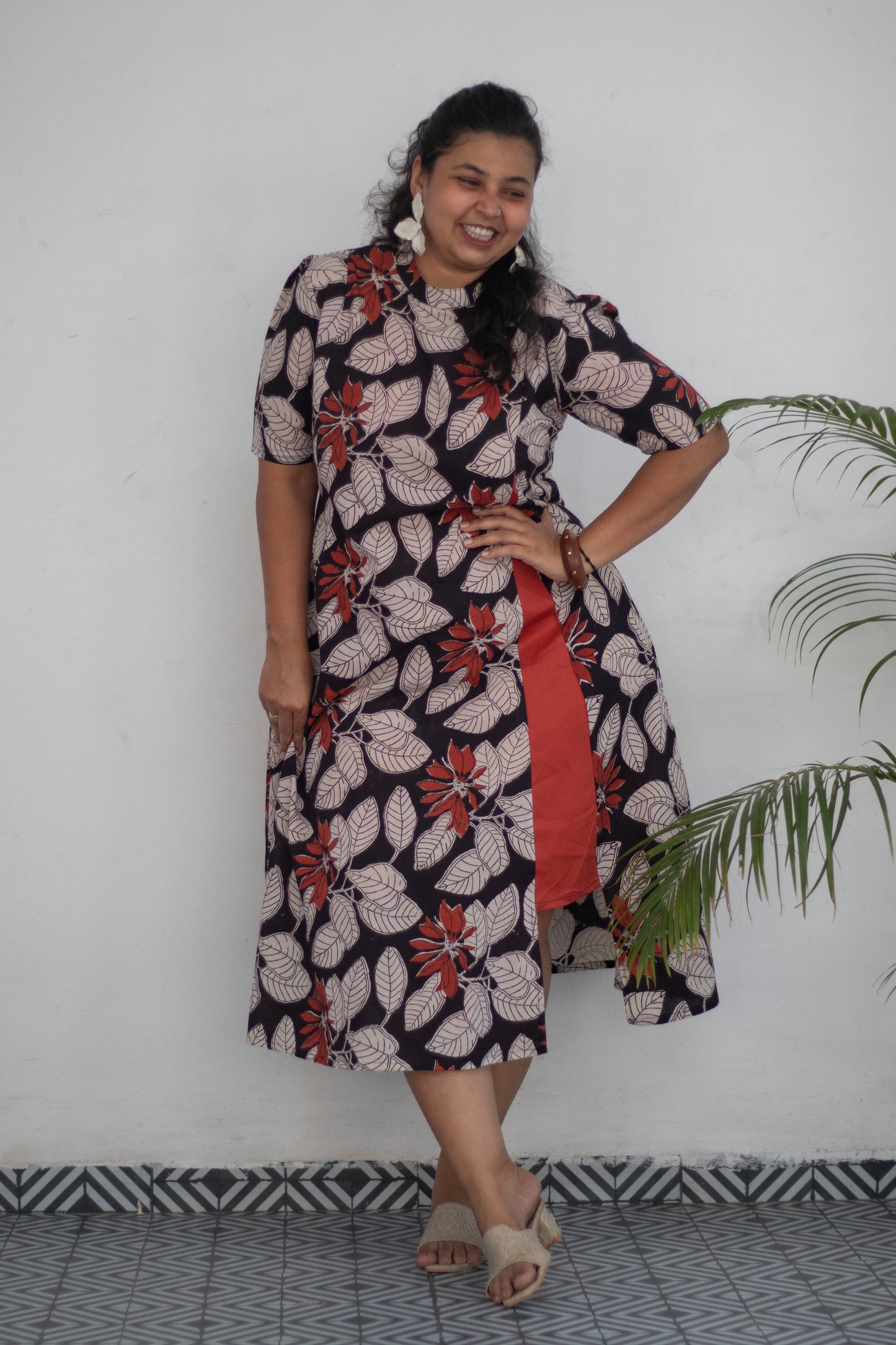 Plus Size Block Printed High Neck Cotton Dress for Women | Handblock Printed | KMISTRY
