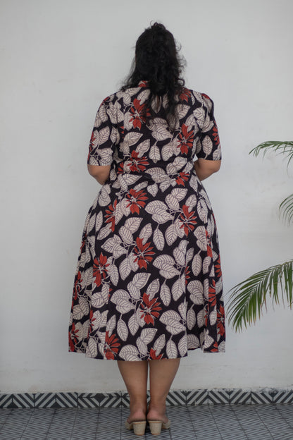 Plus Size Block Printed High Neck Cotton Dress for Women | Handblock Printed | KMISTRY