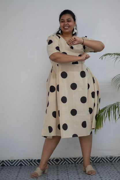 Plus Block Printed Polka Dot Cotton Dress