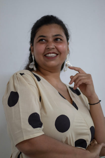 Plus Block Printed Polka Dot Cotton Dress