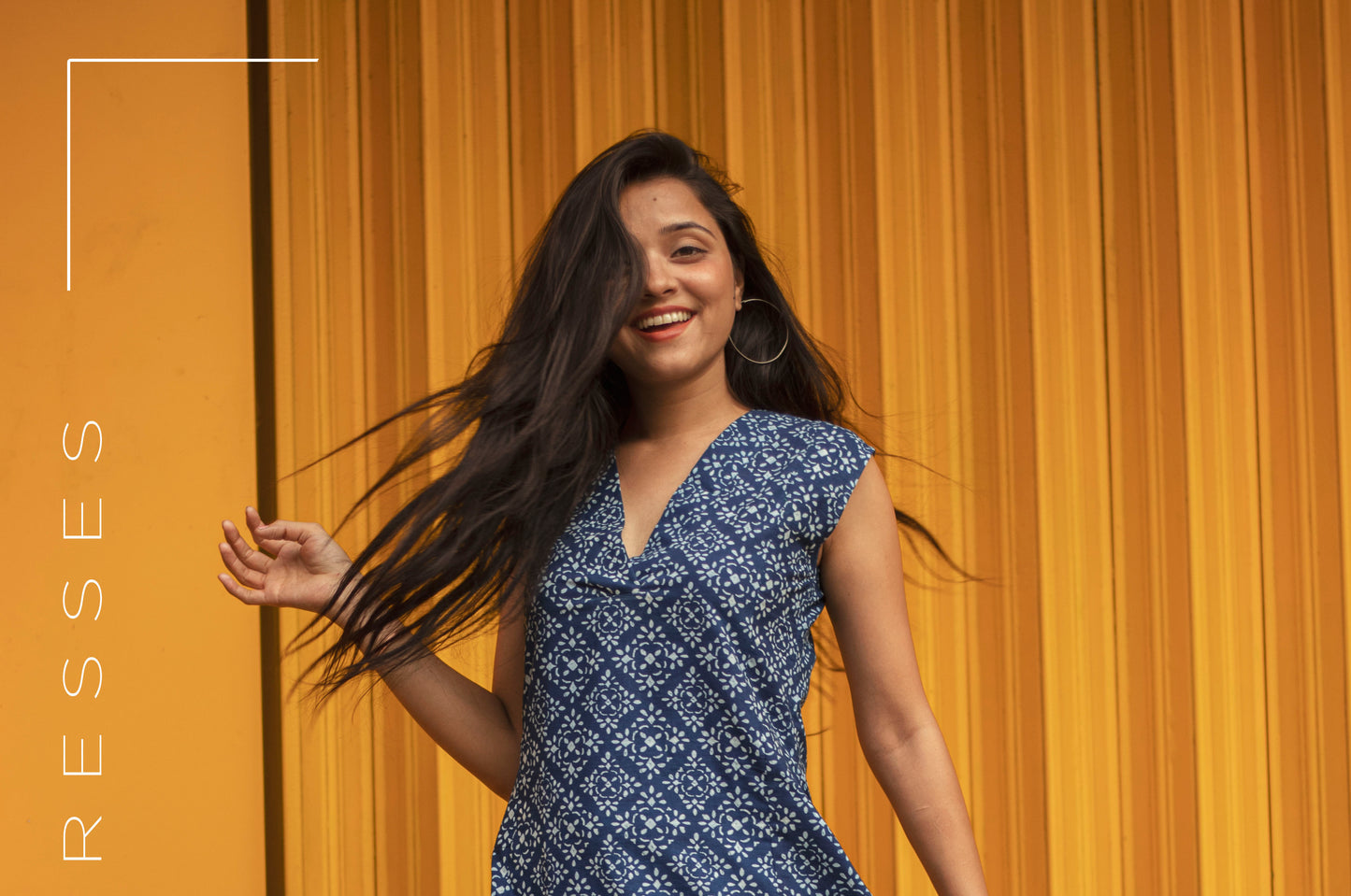 Indigo Floral V-Neck Cotton Dress