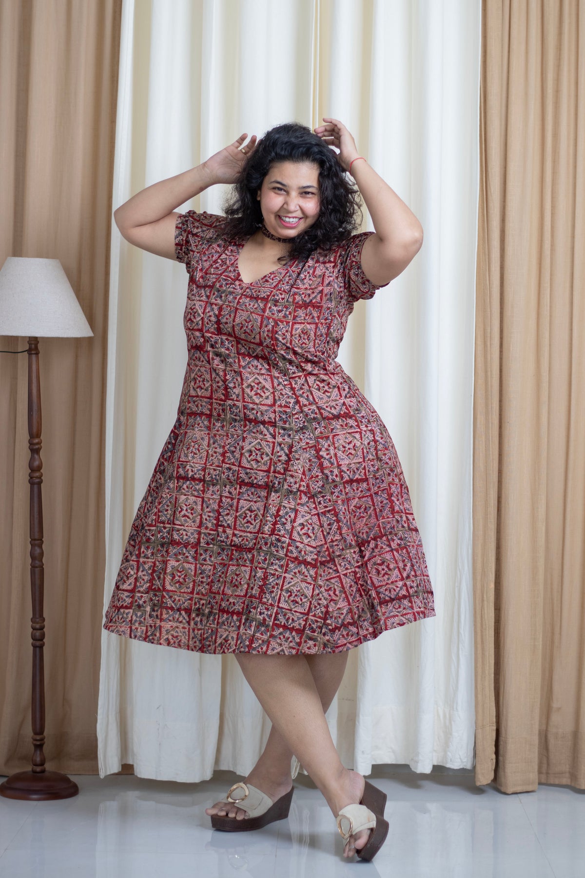 Plus Size Hand Block Printed kalamkari dress