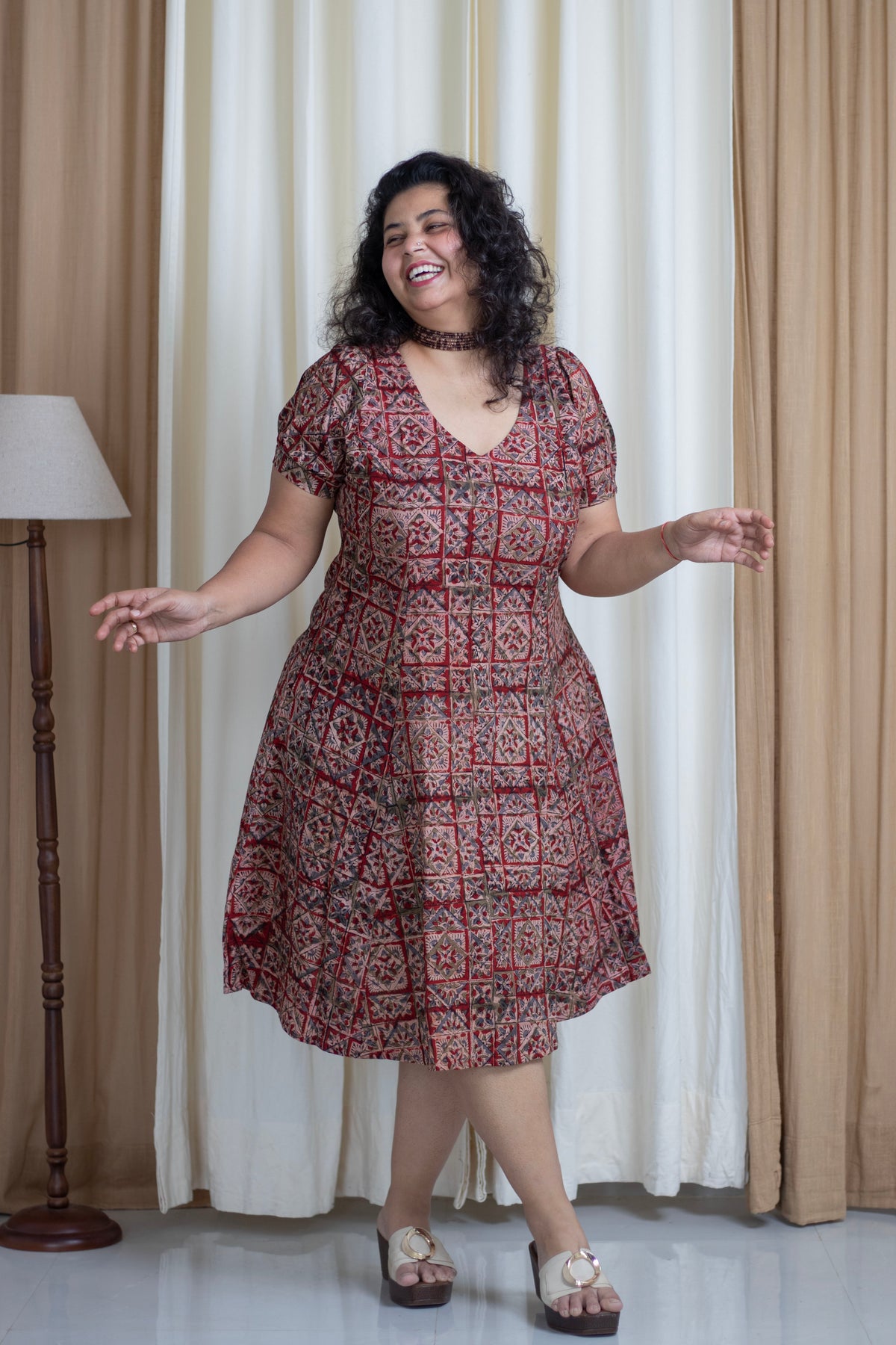 Plus Size Hand Block Printed kalamkari dress