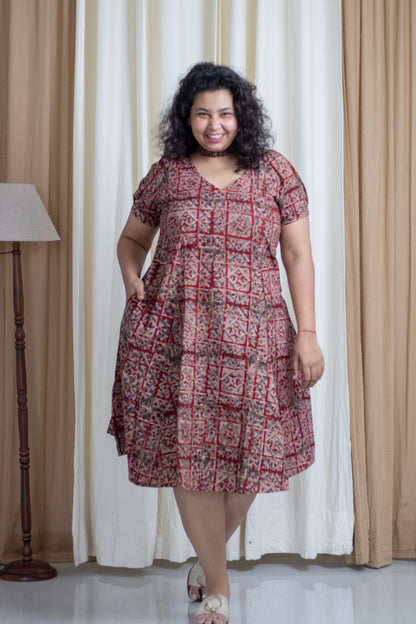 Plus Size Hand Block Printed kalamkari dress