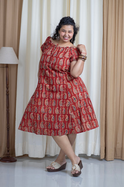 Plus Size Hand Block Printed Kalamkari Cotton Dress
