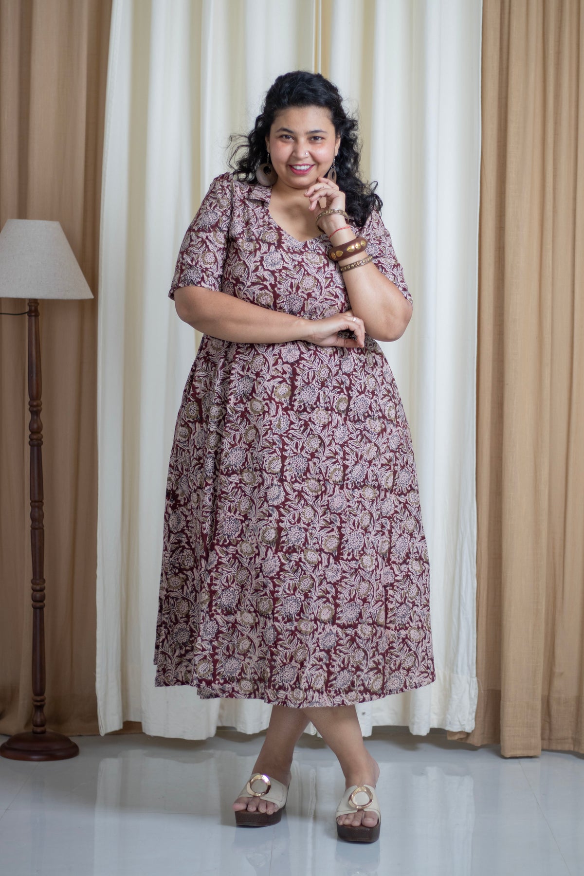 Plus Size Hand Block Printed Kalamkari Cotton Dress