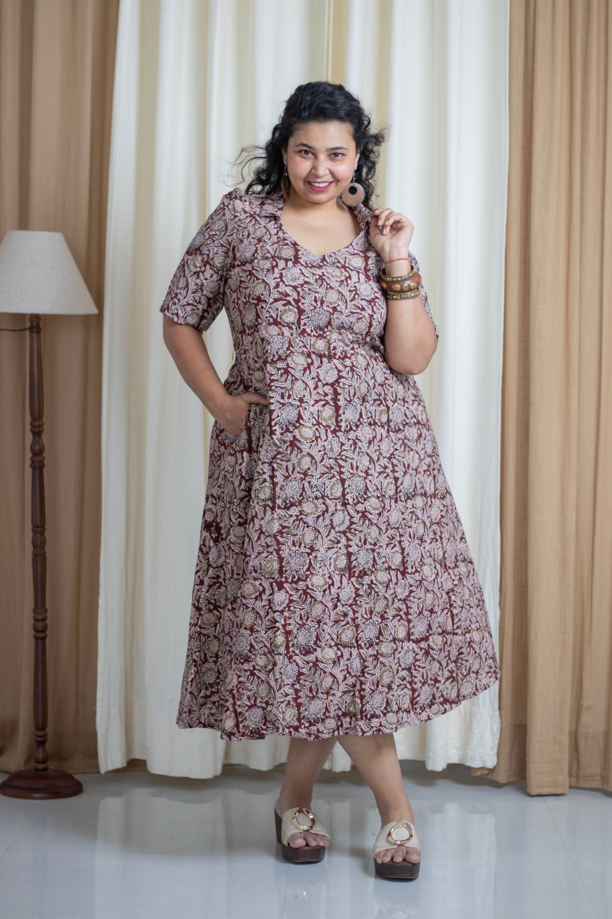 Plus Size Hand Block Printed Kalamkari Cotton Dress