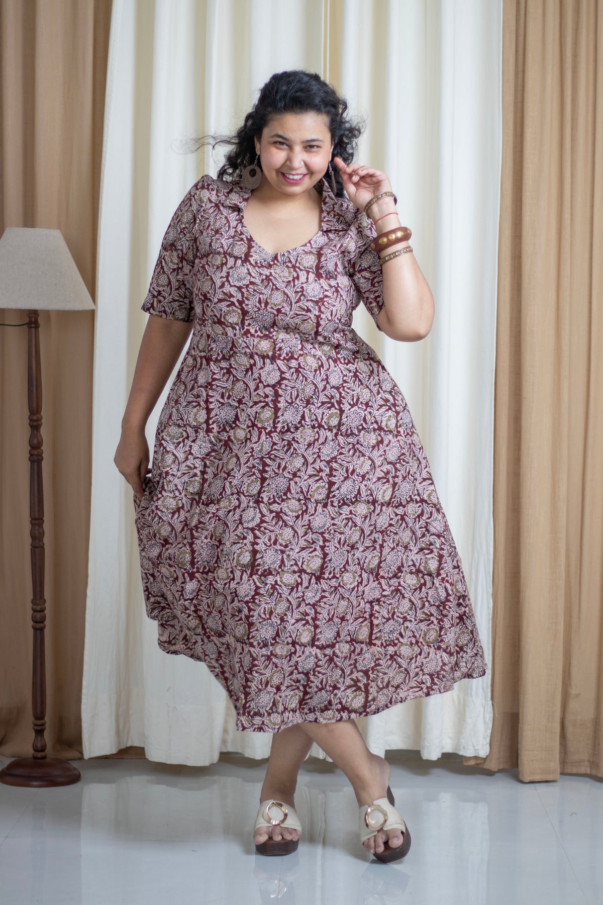 Plus Size Hand Block Printed Kalamkari Cotton Dress