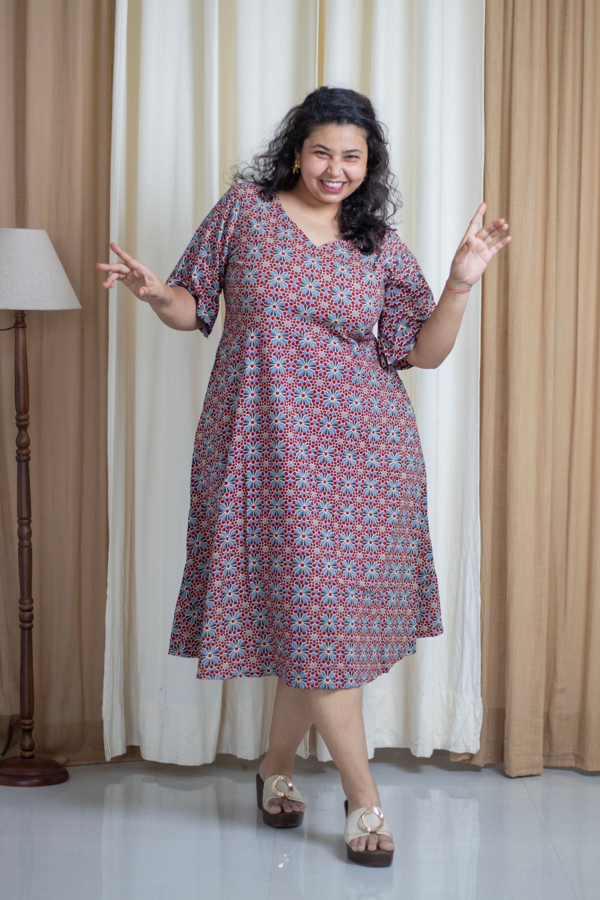 Plus Size V-Neck Fit & Flare cotton Dress