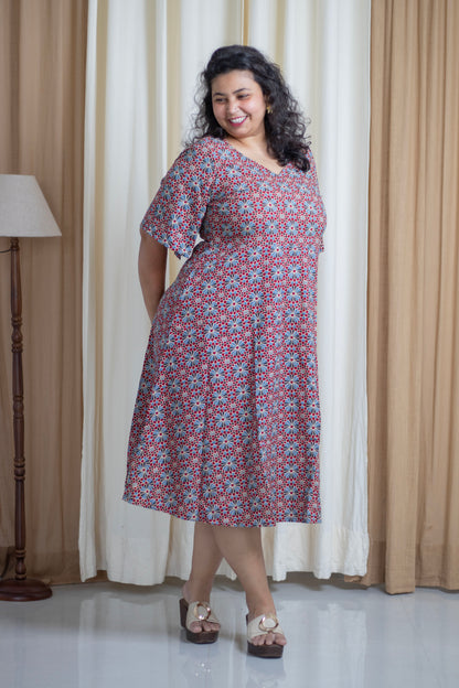 Plus Size V-Neck Fit & Flare cotton Dress