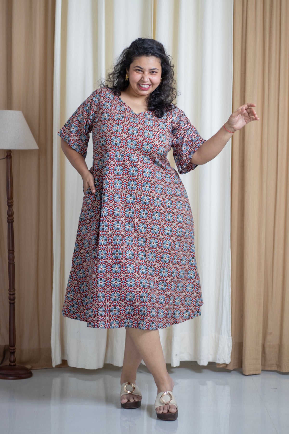 Plus Size V-Neck Fit & Flare cotton Dress