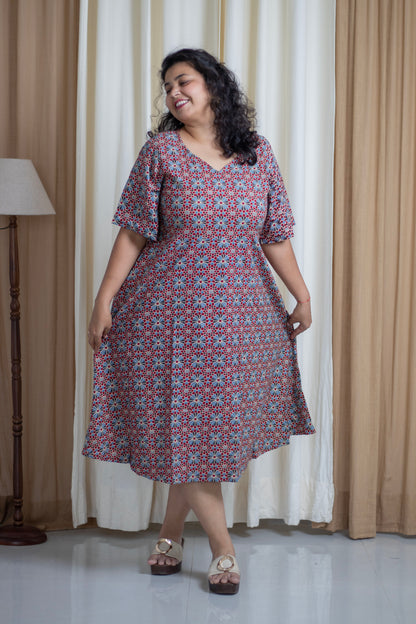 Plus Size V-Neck Fit & Flare cotton Dress