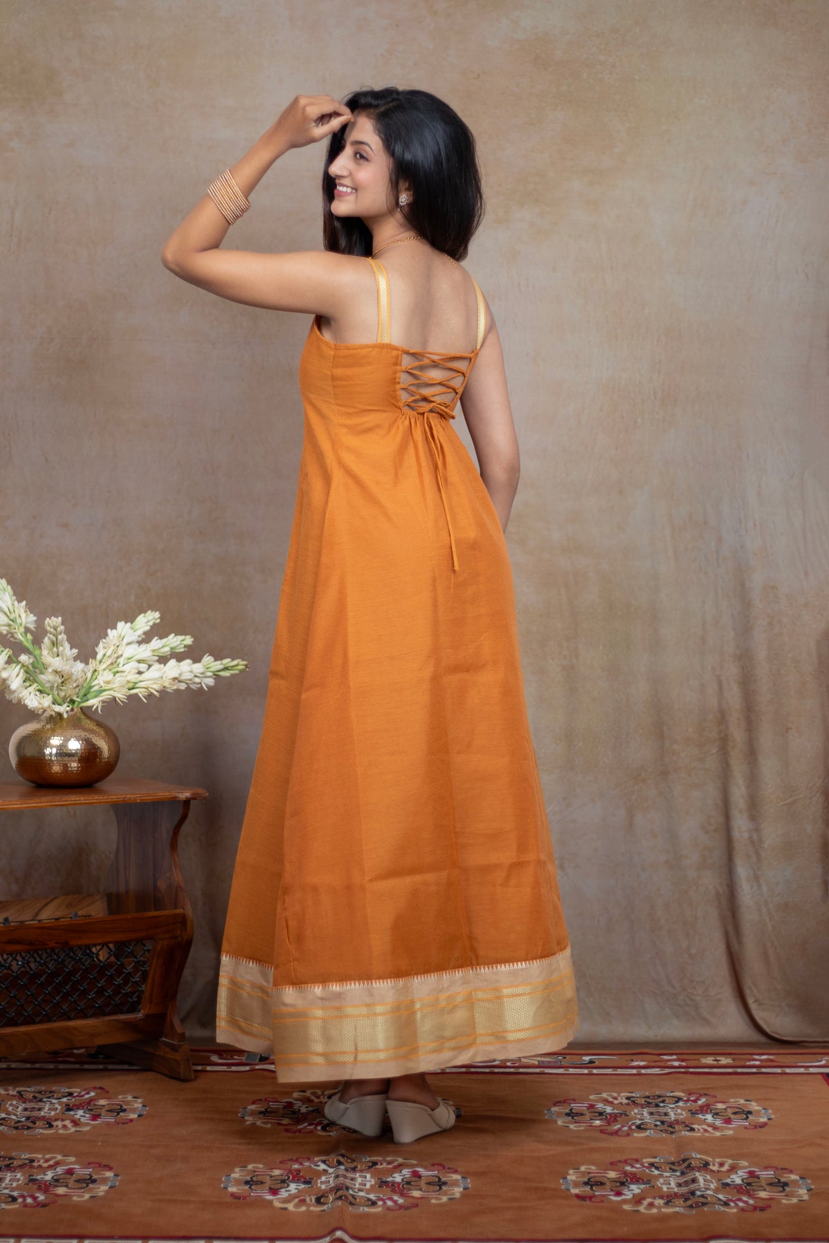 Irkal Cotton Orange Spagetti Dress Festive Collection