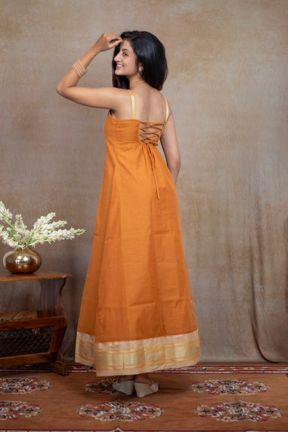 Irkal Cotton Orange Spagetti Dress Festive Collection