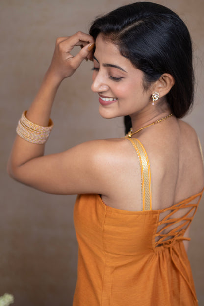Irkal Cotton Orange Spagetti Dress Festive Collection