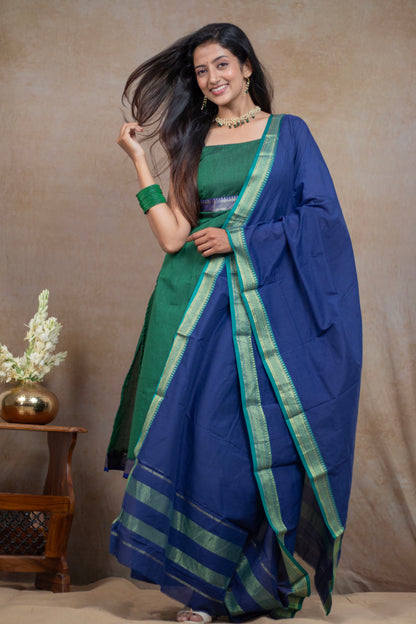 Green Back Lacy tie handloom Cotton festive Pant Kurta Set