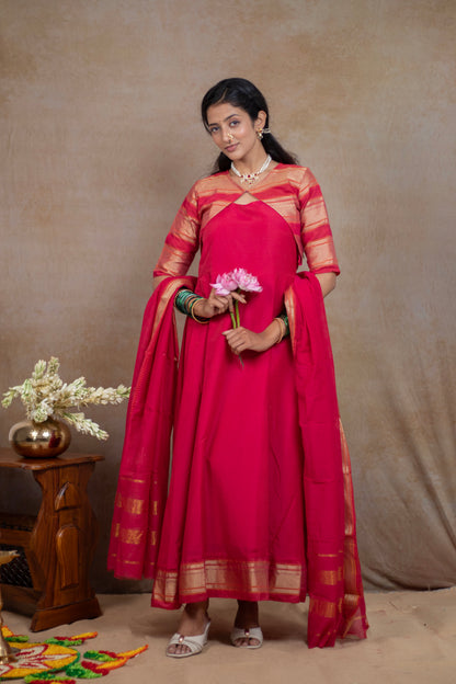 Irkal Cotton Festive Jacket Dress with Dupatta