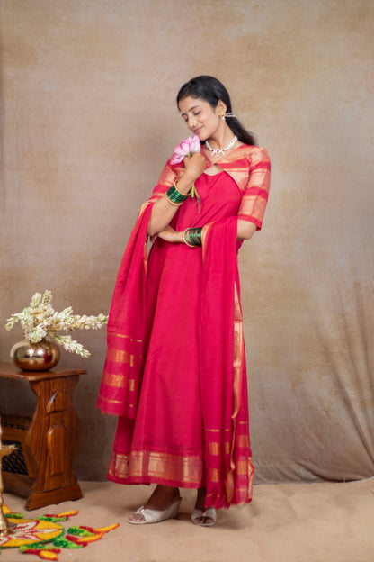 Irkal Cotton Festive Jacket Dress with Dupatta