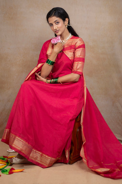Irkal Cotton Festive Jacket Dress with Dupatta