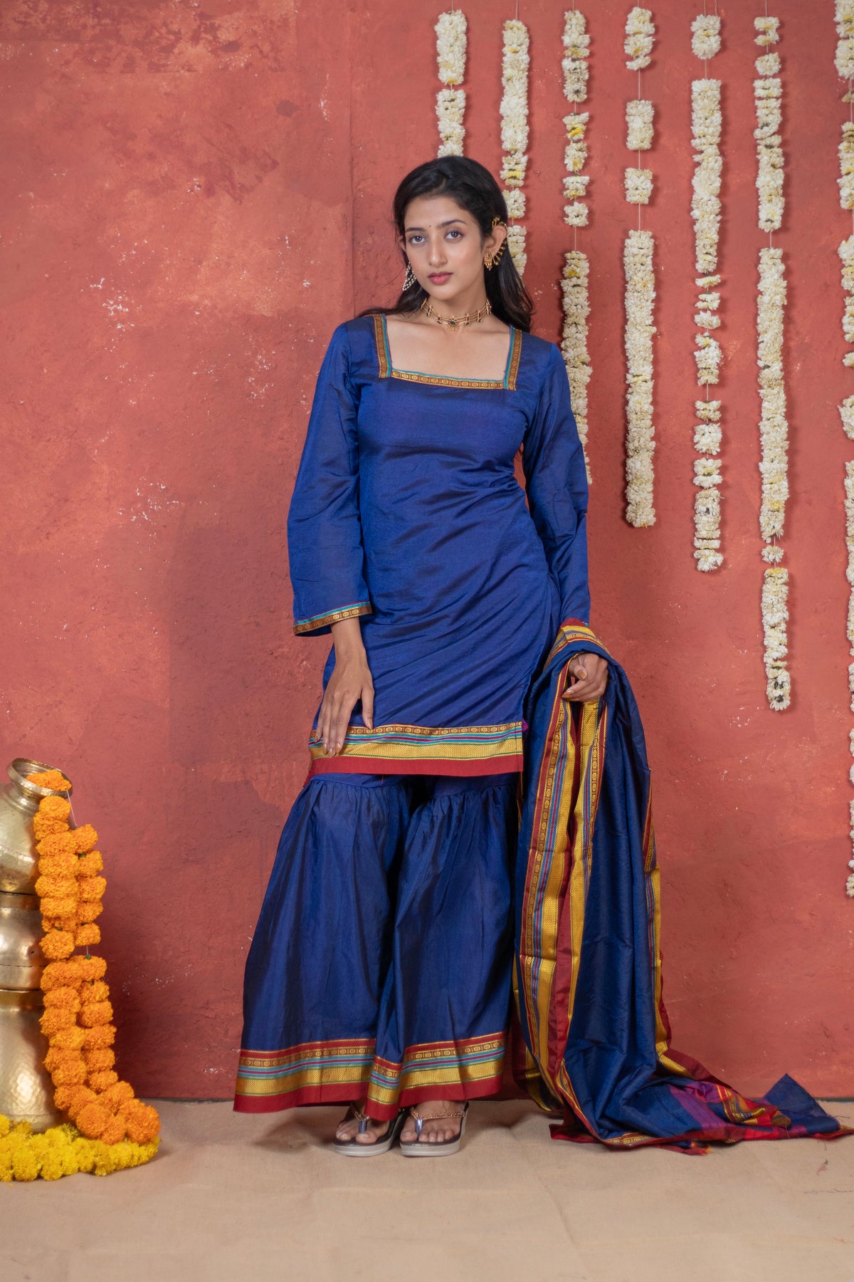 Irkal Cotton Shrara Style Kurta Pant Dupatta Set