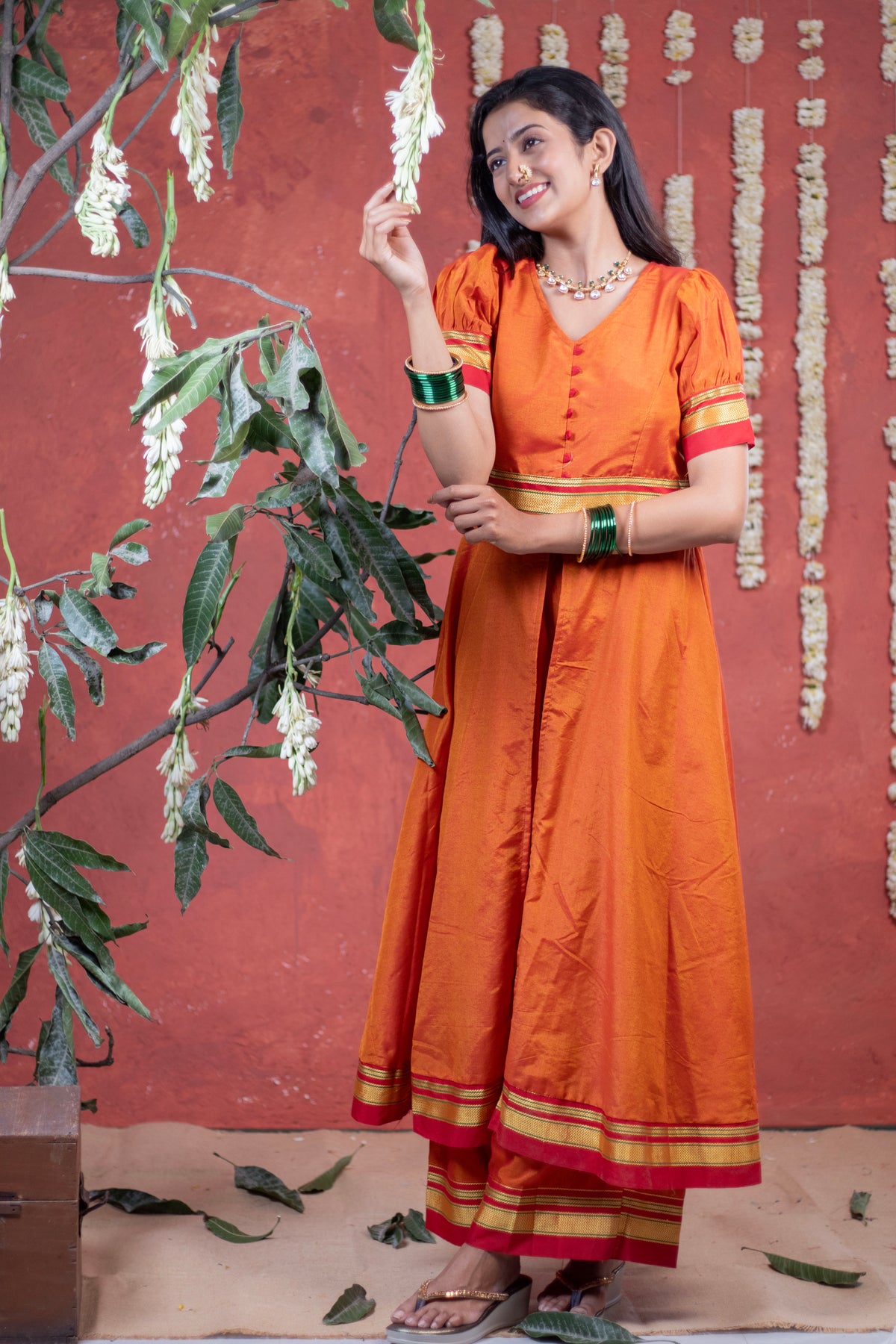 Irkal Cotton Orange Cape Style Dress with Pocket