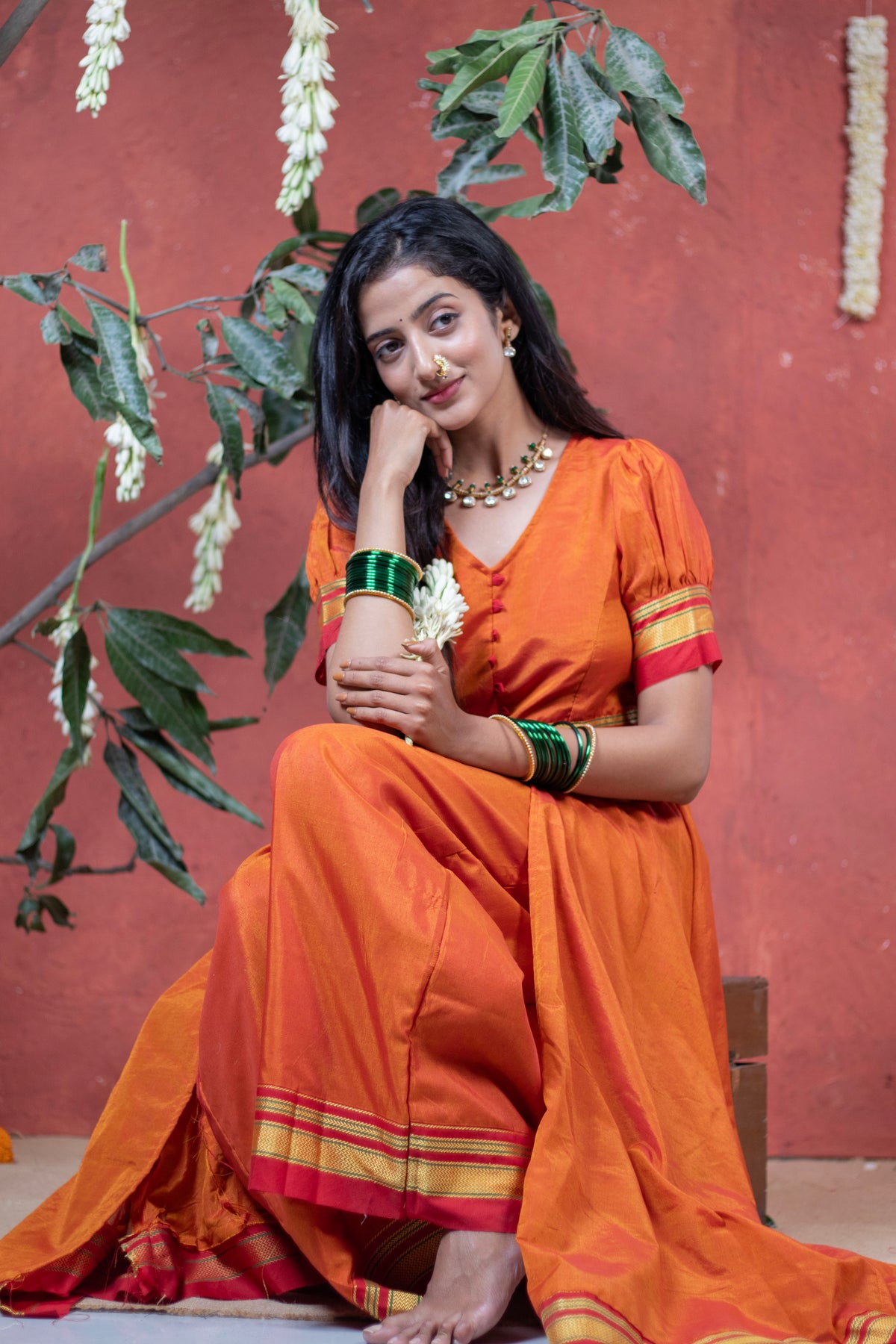 Irkal Cotton Orange Cape Style Dress with Pocket