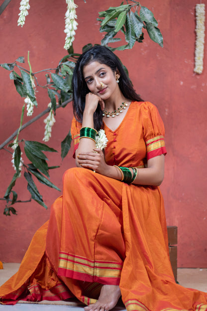 Irkal Cotton Orange Cape Style Dress with Pocket