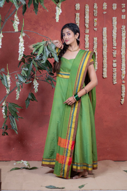 Green Flare Irkal Cotton Dupatta Dress