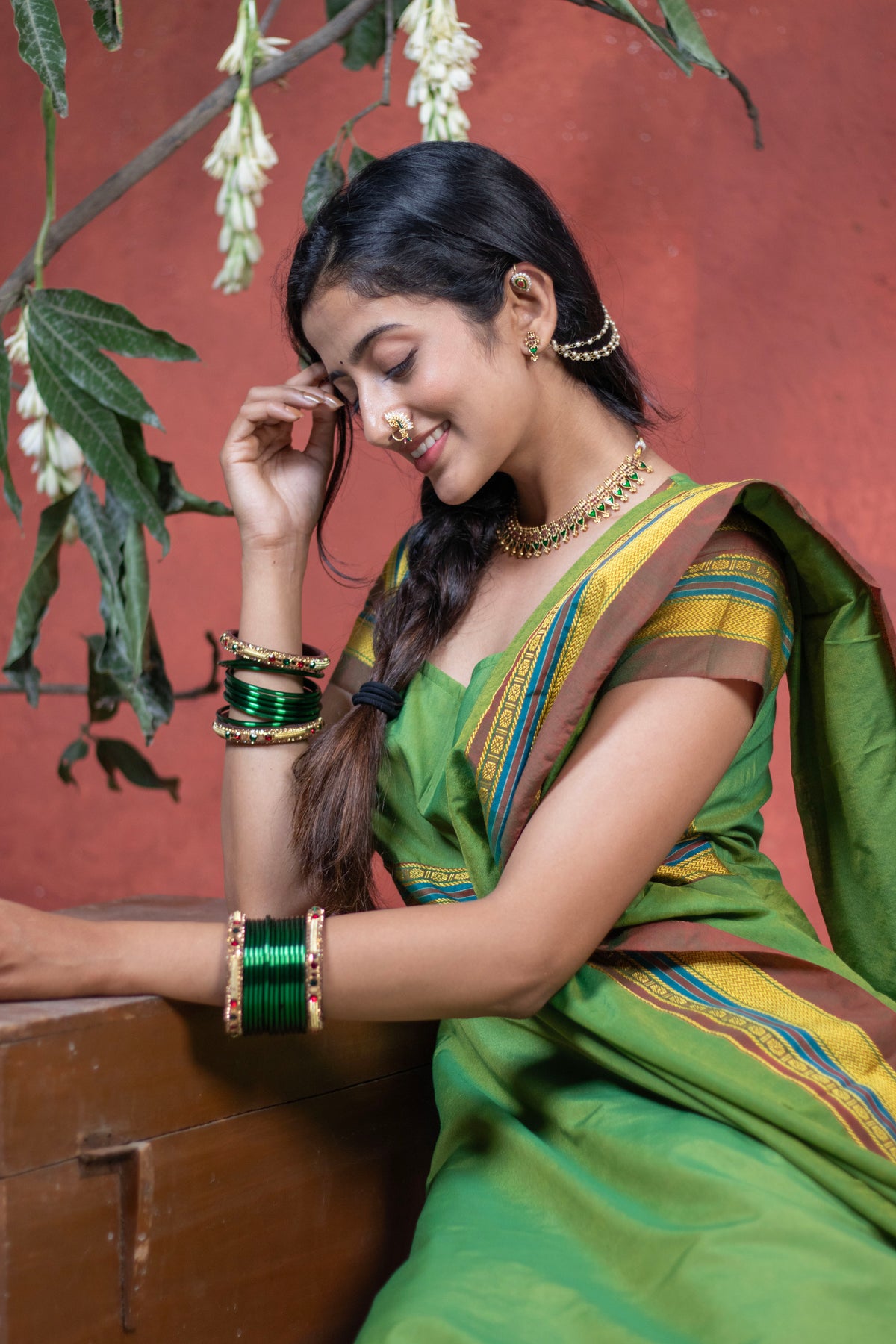 Green Flare Irkal Cotton Dupatta Dress