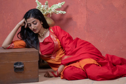 Irkal Red Orange Festive Cotton Dress