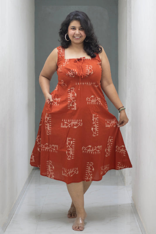 Brick Front Knot Cotton Dress