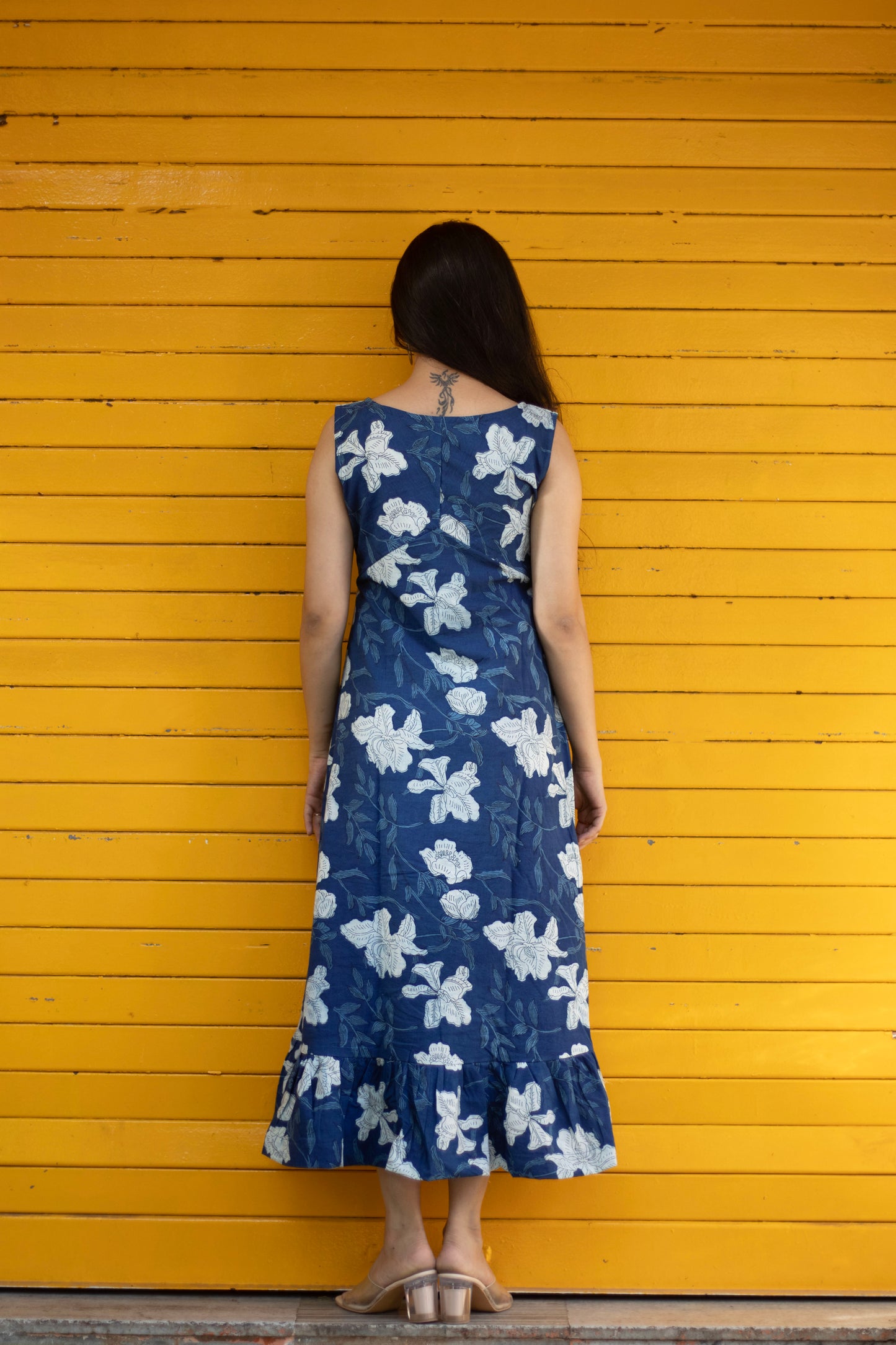 Indigo Floral Tier Cotton Dress