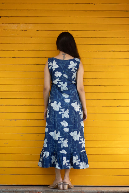 Indigo Floral Tier Cotton Dress
