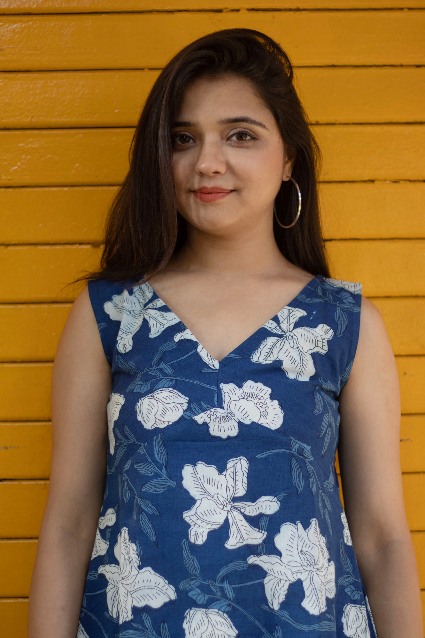 Indigo Floral Tier Cotton Dress