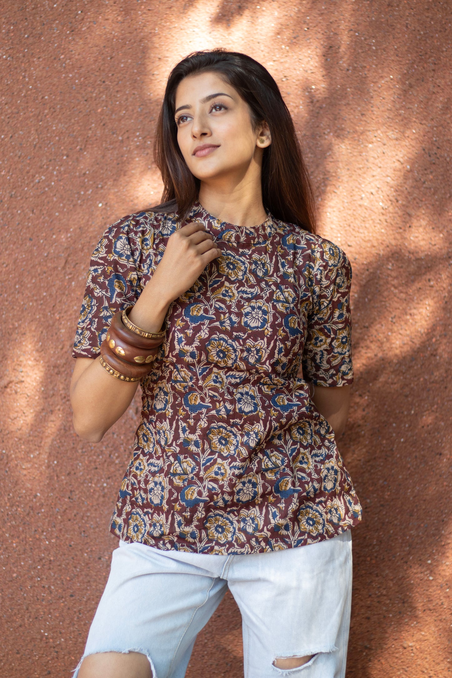Cotton Top brown kalamkari print
