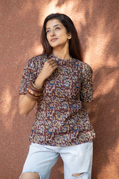 Cotton Top brown kalamkari print