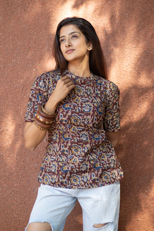 Cotton Top brown kalamkari print
