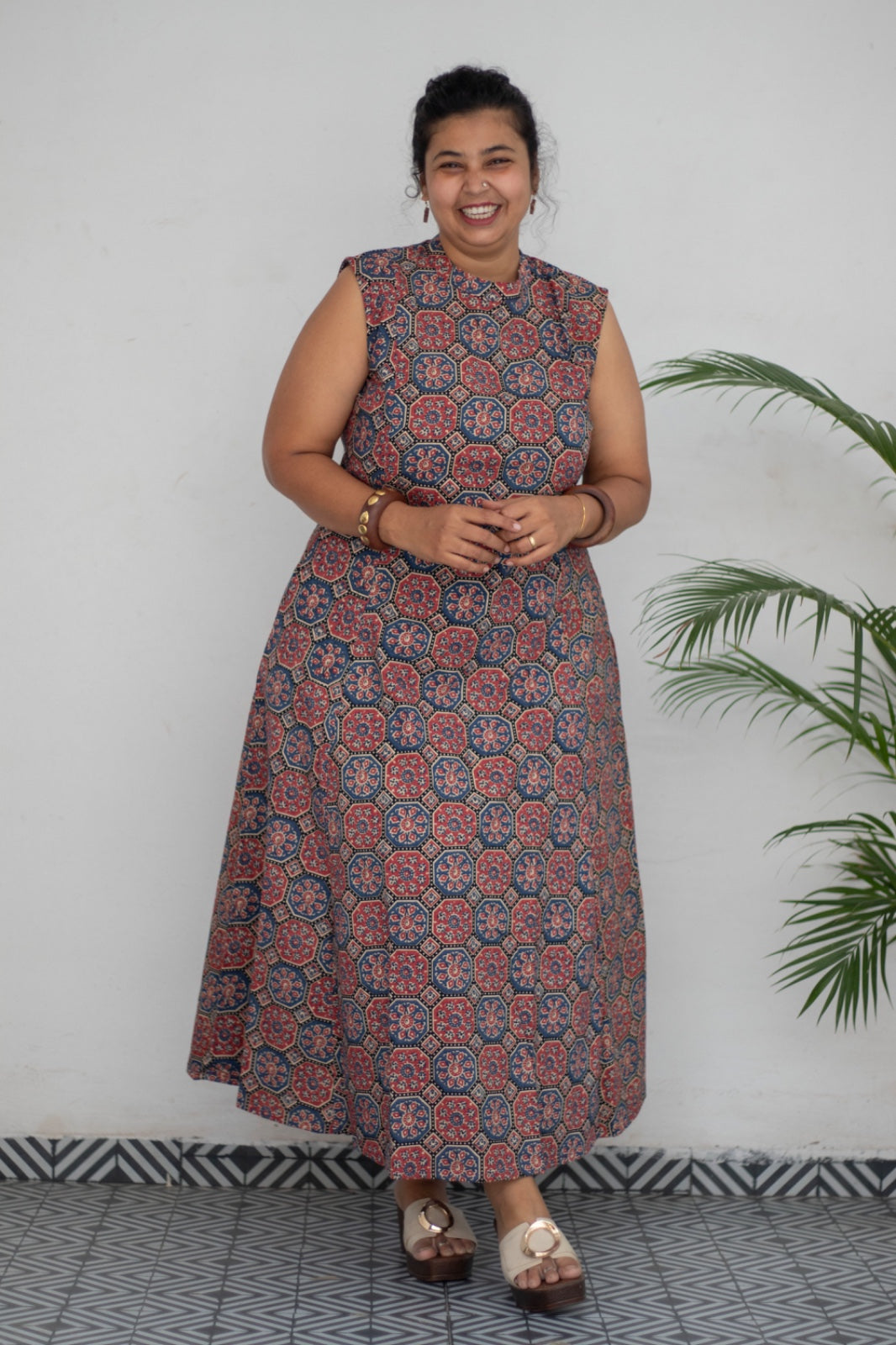 Kmistry Ajrak Print High Neck cotton Dress