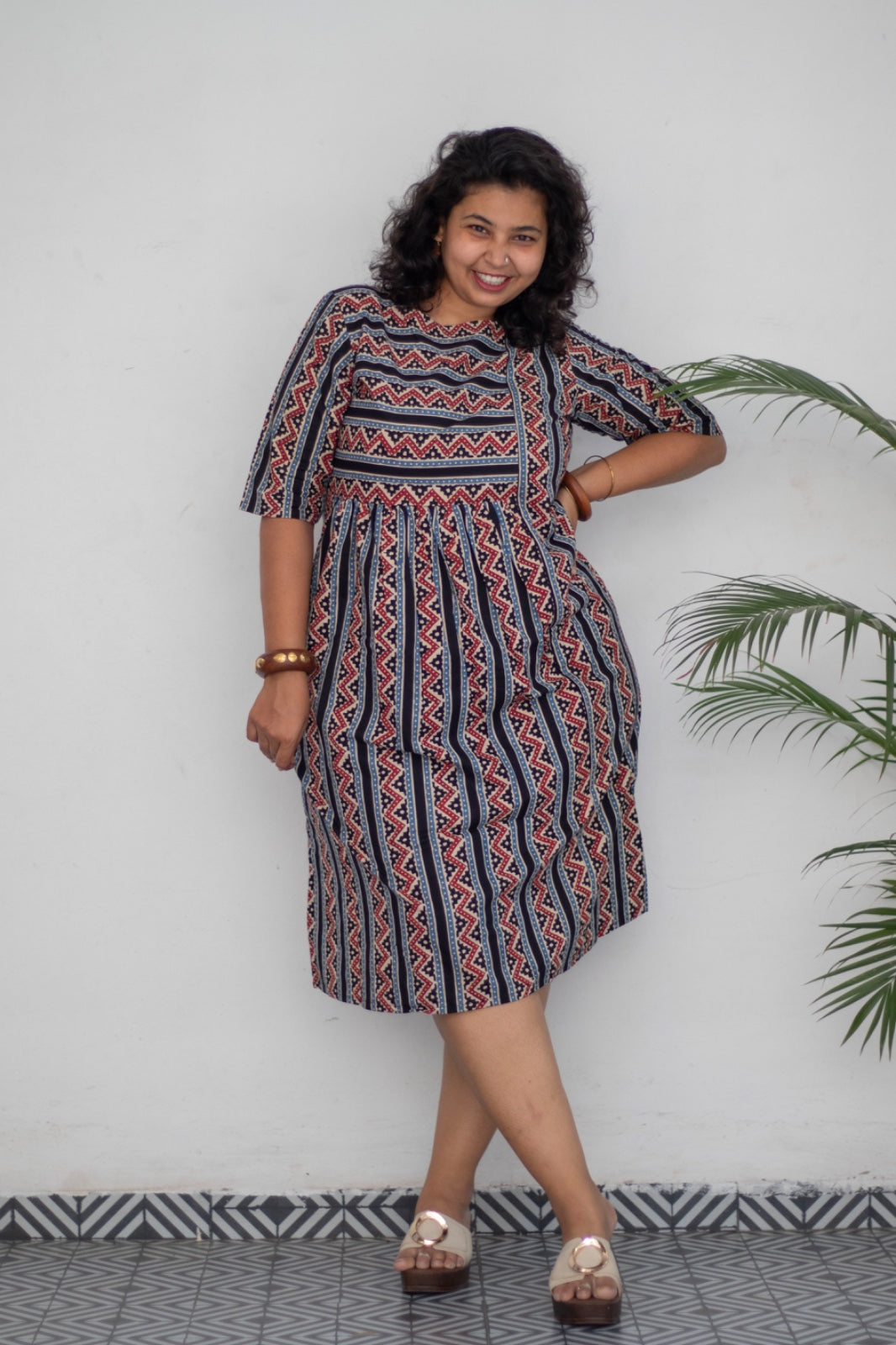 Kmistry Ajrak Print Zig zag Cotton Dress